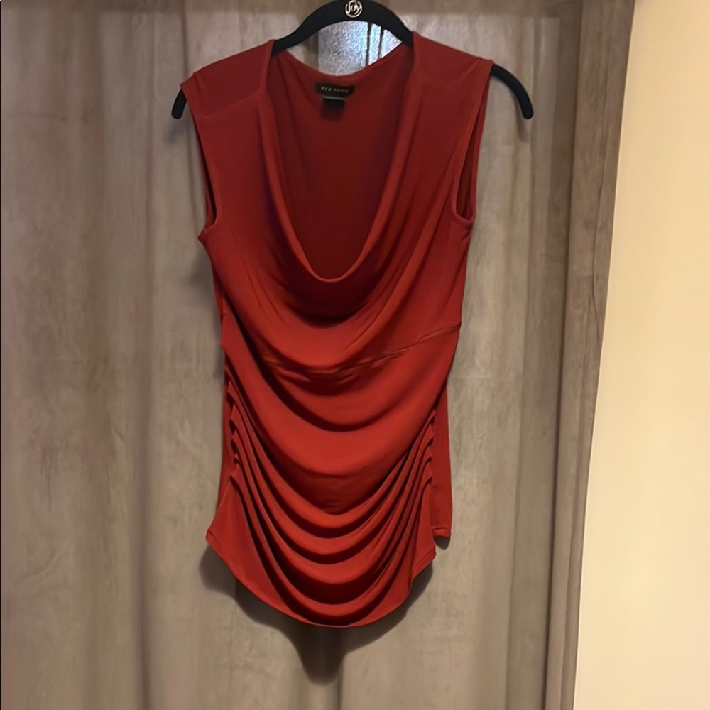 Eva Varro Orange Red Draped Sleeveless Top